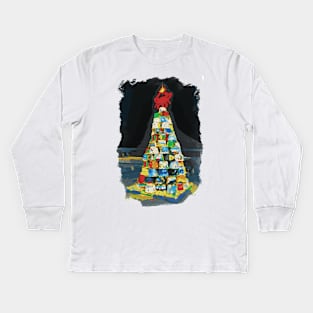 Crab Basket Christmas Tree with Lights in Watercolor Kids Long Sleeve T-Shirt
